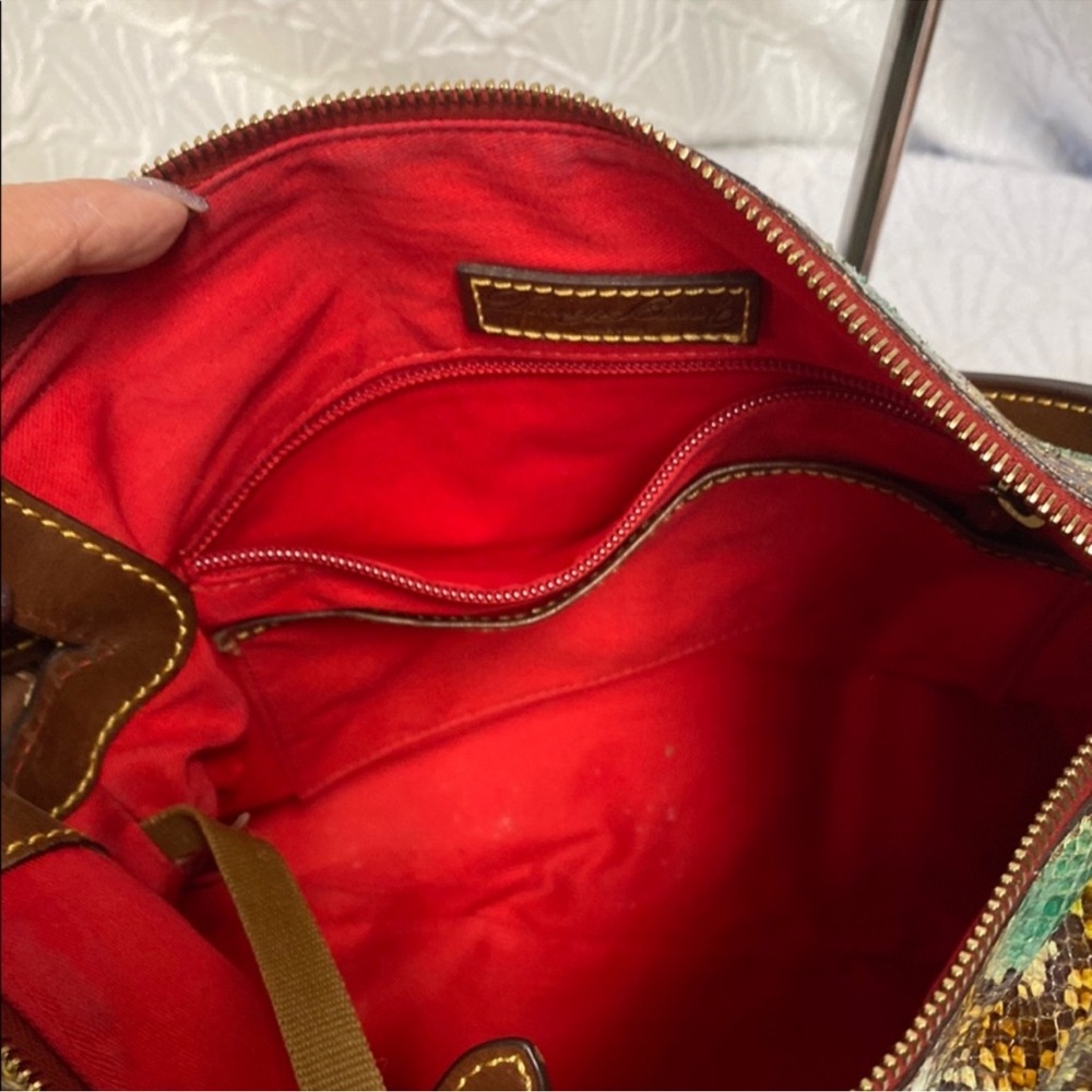 Dooney & Bourke Brown and Turquoise Snakeskin-Print Florentine Shoulder Bag - Picture 10 of 11